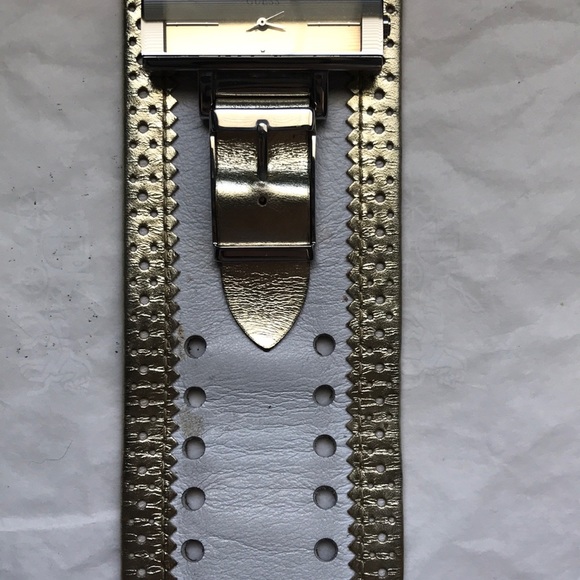 Guess Gold & white leather watch cuff bracelet - Picture 7 of 16